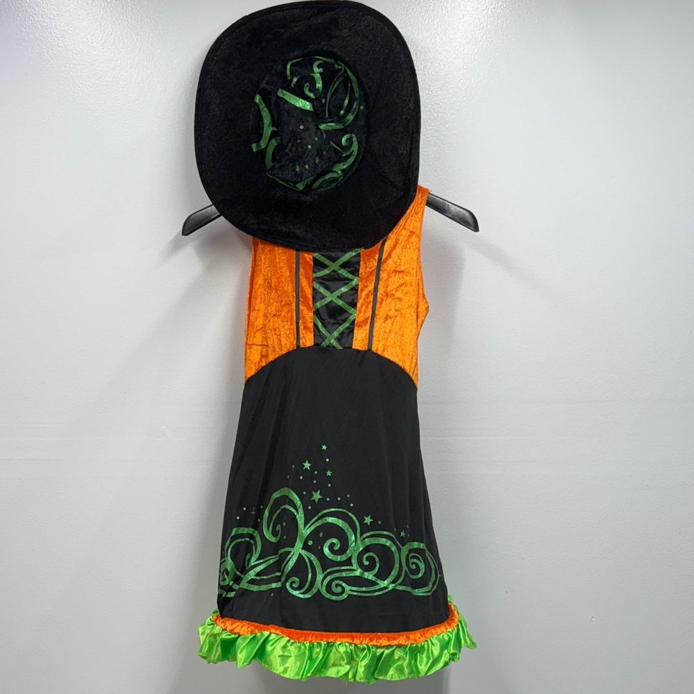 Spooky Witch Halloween Costume Black, Orange, and Green girls size 6 (5-6yrs)